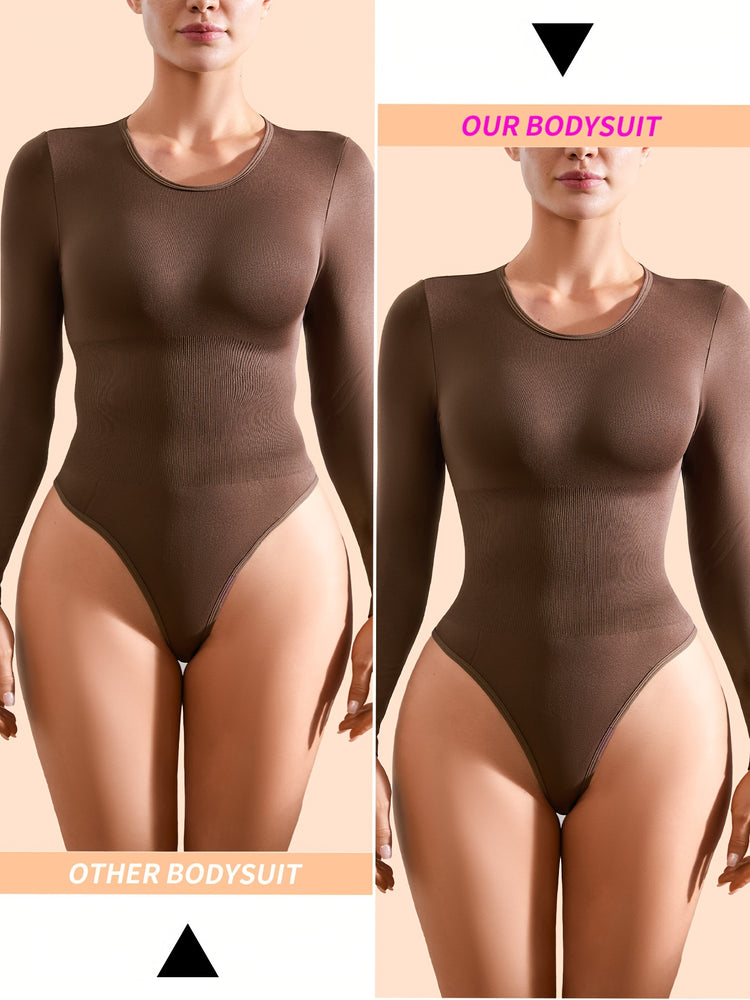 SHARICCA 2pcs Women Slimming Bodysuits Shapewear, Control Tummy Lift Butt Shaper, Seamless Long Sleeve Round Neck Body Suit Set For Women - Lena & Miles Exquisite Boutique LLC.