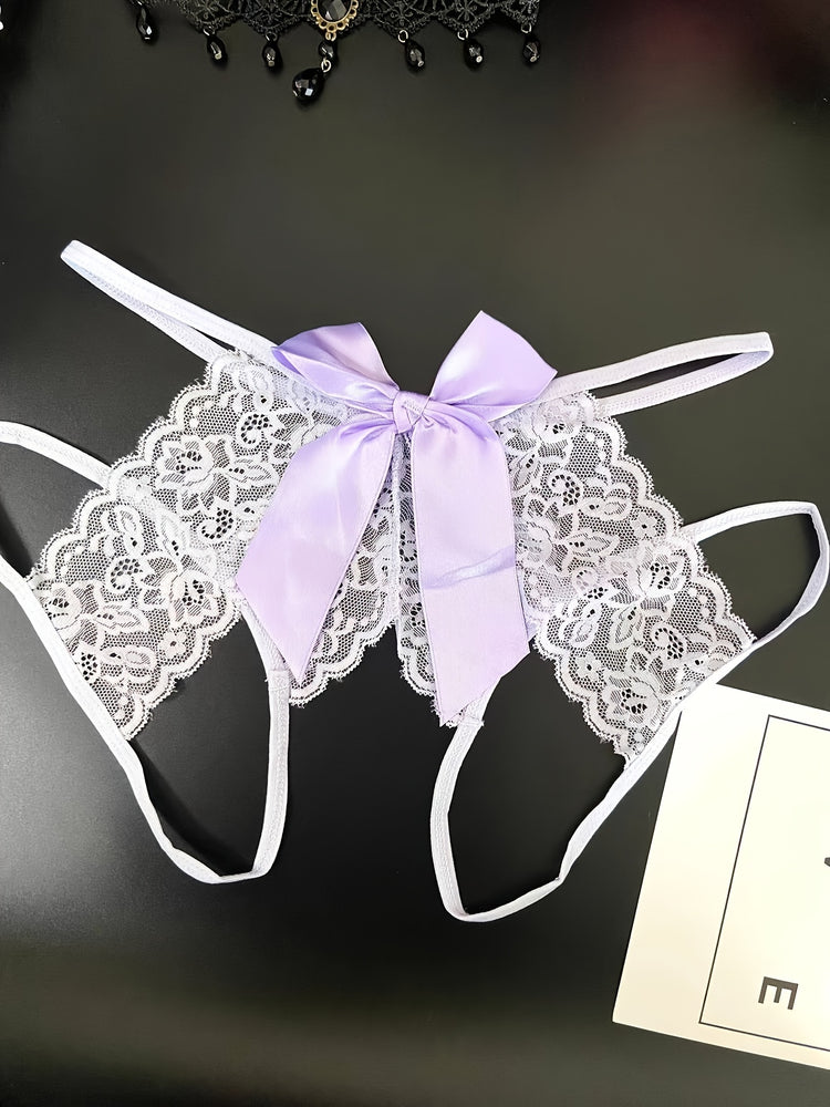 Semi-Sheer Jacquard Knit Briefs - Contrast Lace, Cut Out Scallop Trim, Open Crotch, Hand Wash Only, Sexy Womens Lingerie & Underwear for Adults - Lena & Miles Exquisite Boutique LLC.