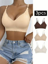 3pcs Wavy Trim Seamless Bralettes, Comfortable & Breathable Wireless Intimates Bras, Women&