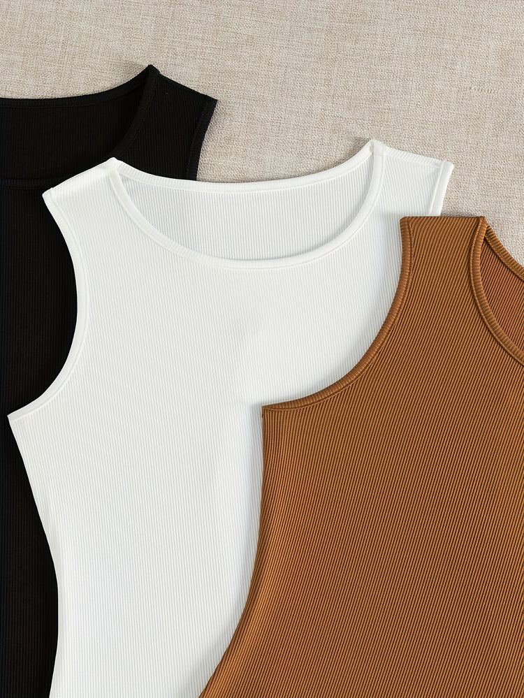 3-Pack Versatile Sleeveless Bodysuits for Women - Form-Fitting Crew Neck Design, Everyday Comfort & Style in a Bodycon Fit - Lena & Miles Exquisite Boutique LLC.