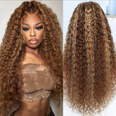 Highlight Ombre 13x4 Lace Front Wig Human Hair Pre Plucked HD Transparent 4/27 Honey Blonde Lace Frontal Wigs With Baby Hair 200% Density Colored Water Wave Lace Front Wig Human Hair For Women - Lena & Miles Exquisite Boutique LLC.