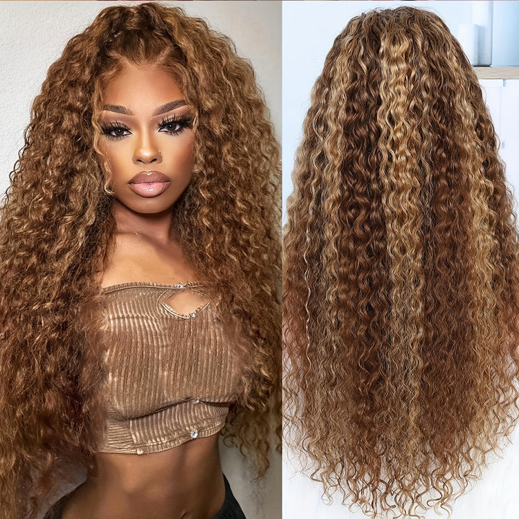 Highlight Ombre 13x4 Lace Front Wig Human Hair Pre Plucked HD Transparent 4/27 Honey Blonde Lace Frontal Wigs With Baby Hair 200% Density Colored Water Wave Lace Front Wig Human Hair For Women - Lena & Miles Exquisite Boutique LLC.