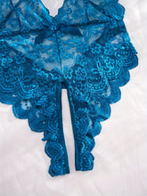 Plus Size Seductive Floral Lace Bodysuit - Plunging Halter Neck, Open Crotch, Medium Stretch, Sheer, Knit Fabric, Polyester Material - Sexy Lingerie for Women - Lena & Miles Exquisite Boutique LLC.