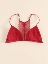 Triangle Cups Front Buckle Bras, Lace Stitching Beauty Back Bra With Removable Pads, Women&