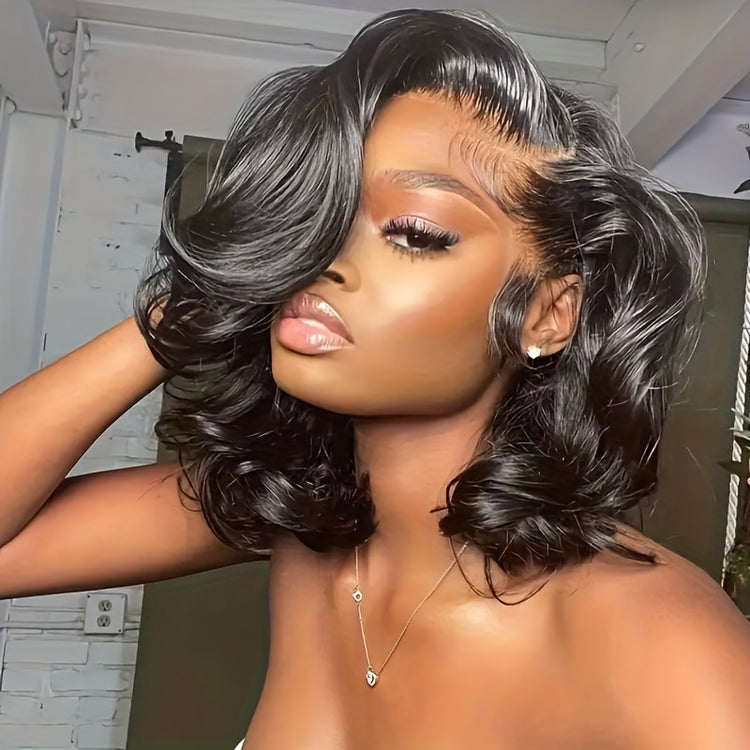 Loose Body Wave Short Bob Lace Front Human Hair Wigs For Women 13x4 HD Transparent Brazilian Lace Frontal Wig Closure Lace Wig Glueless Pre Plucked 10 12 14 16 Inch Blunt Cut Bob Wigs 200% Density - Lena & Miles Exquisite Boutique LLC.