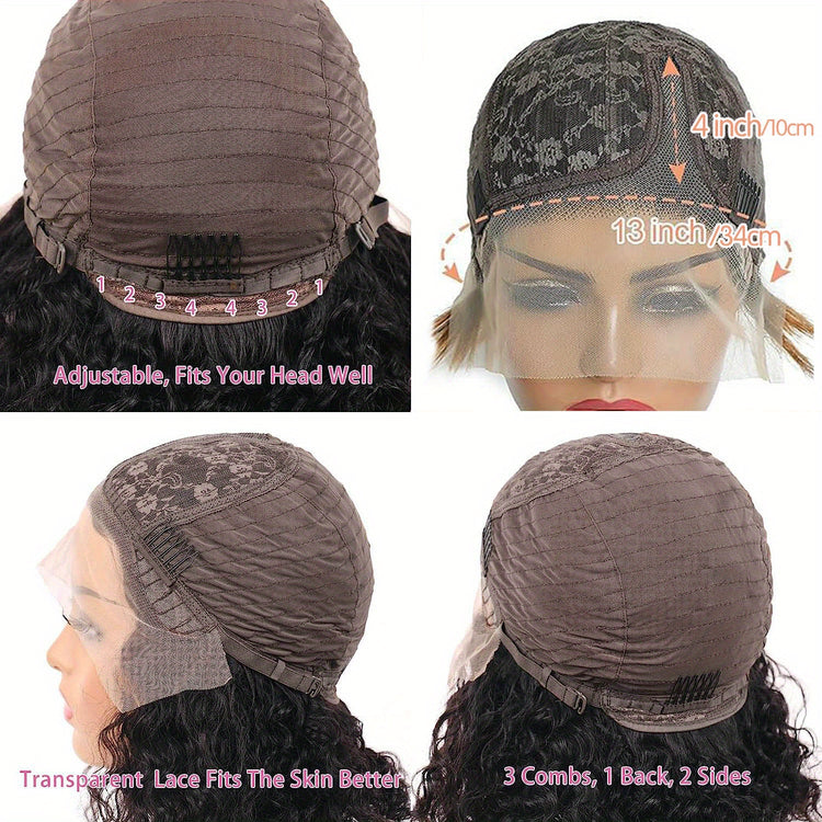 Beaushine Luxury Bob Human Hair Wigs - Short Water Wave Wet Wavy Style for Black Women - 10inch 13x4x1 Middle Part, Glueless Lace Closure, Pre-Plucked, 150% Density - Naturally Luscious and Easy to Style - Lena & Miles Exquisite Boutique LLC.