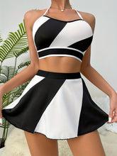 Sporty Halter Bra & Mini Skirt Lingerie Set - Colorblock, Women&