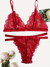 Sexy Floral Lace Lingerie Set - Triangle Cups Plunge Bra, Semi-Sheer Panties, Adjustable Straps, Comfortable Fit - Womens Romantic Underwear for Date Night or Special Occasions - Lena & Miles Exquisite Boutique LLC.