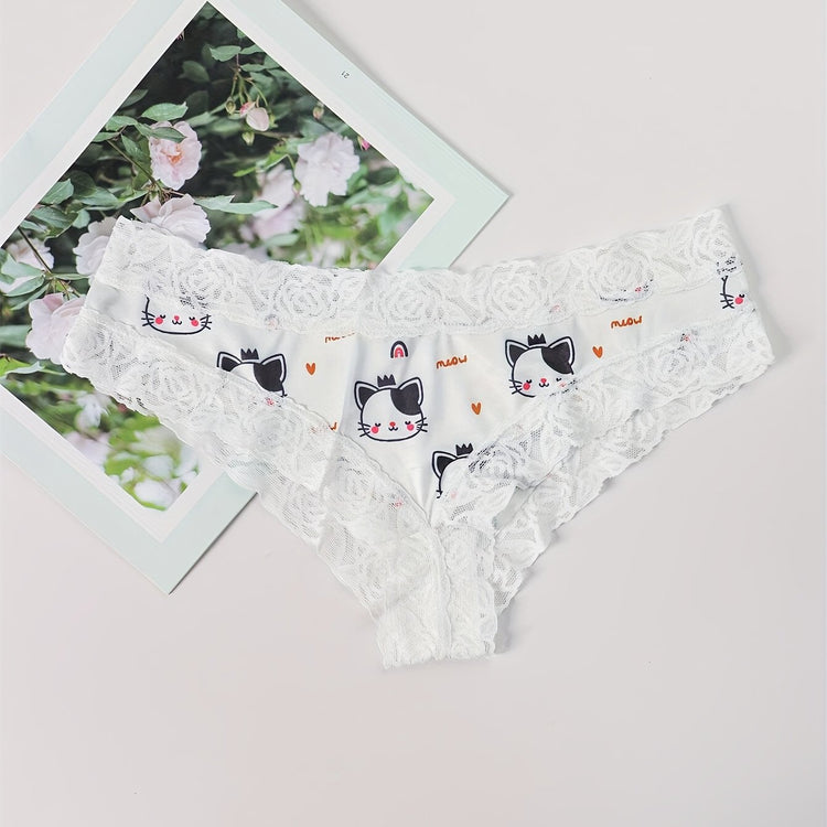 Adorable Heart Print Hipster Panties with Festive Lace Trim - Low Waist, Soft & Comfortable Intimates for Women - Perfect Kings Day Lingerie - Lena & Miles Exquisite Boutique LLC.