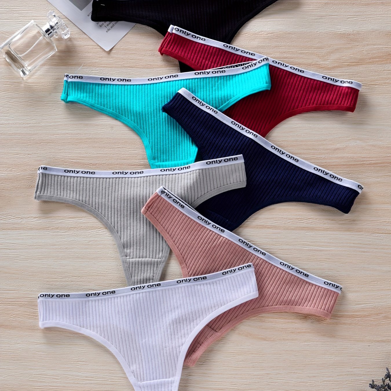 7pcs Letter Tape Thongs, Comfy & Skin-friendly Low Waist Intimates Panties, Women&