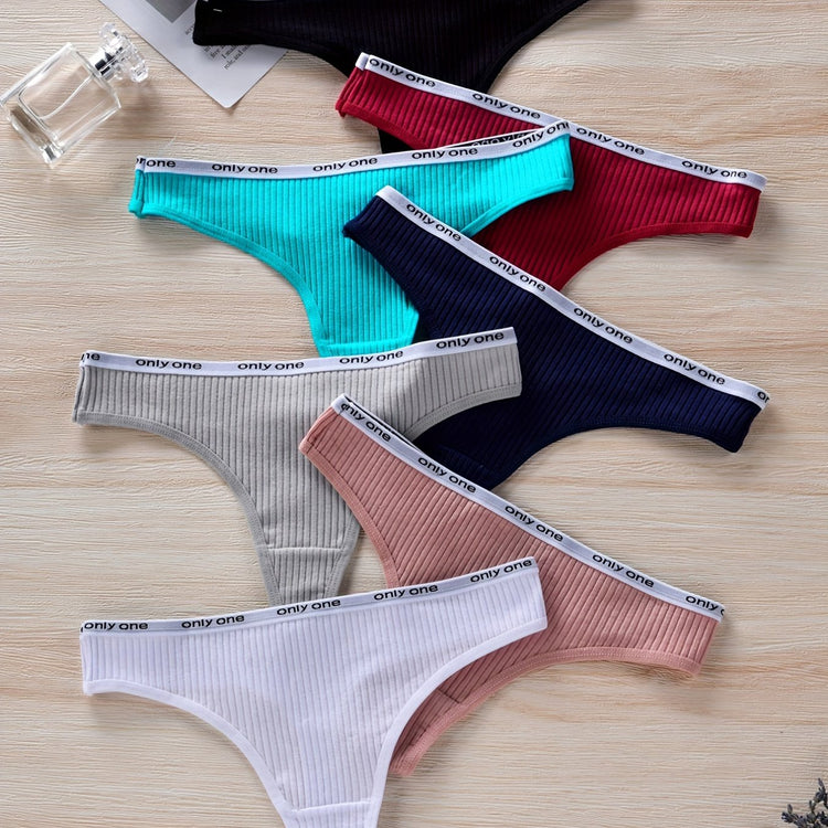7pcs Letter Tape Thongs, Comfy & Skin-friendly Low Waist Intimates Panties, Women&