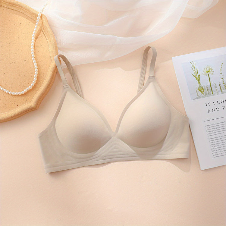 Simple Solid Wireless Bra, Comfy & Breathable Stretch Intimates Bra, Women&