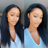 Kinky Straight 4C Edges Wig Human Hair 13x4 Lace Front Human Hair Wigs Yaki Straight Lace Front Wig For Women Brazilian Remy Human Hair Wig With Curly Baby Hair 18-30 Inch Natural Color - Lena & Miles Exquisite Boutique LLC.