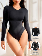 SHARICCA 2pcs Women Slimming Bodysuits Shapewear, Control Tummy Lift Butt Shaper, Seamless Long Sleeve Round Neck Body Suit Set For Women - Lena & Miles Exquisite Boutique LLC.