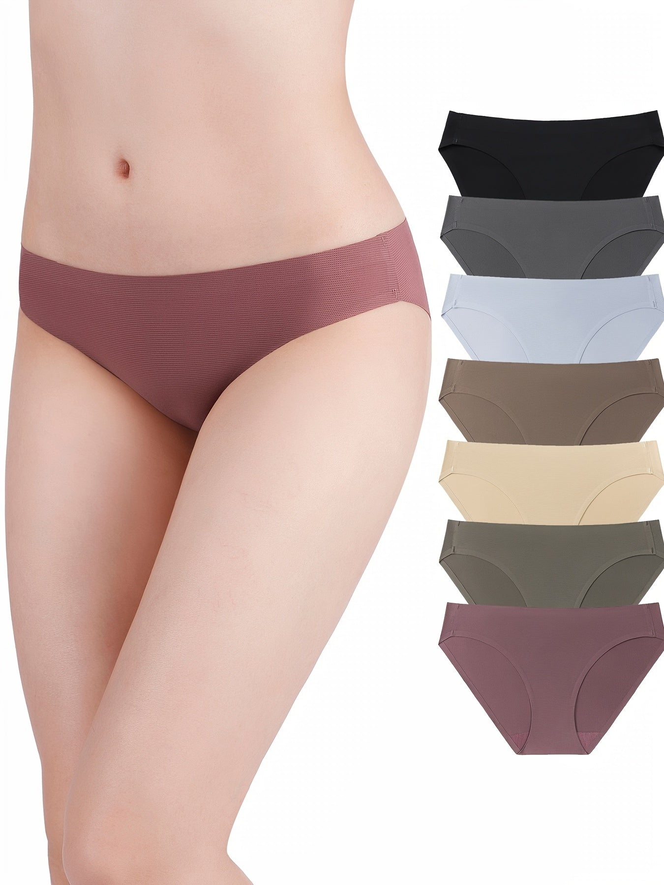 7pcs Mixed Color Bikini Panties, Breathable & Soft Elastic Panties, Women&