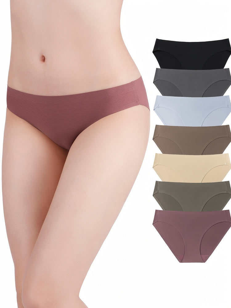 7pcs Mixed Color Bikini Panties, Breathable & Soft Elastic Panties, Women&