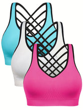 3pcs Criss Cross Back Sports Bras, Comfy & Breathable versatile Fitness Tank Bra, Women&