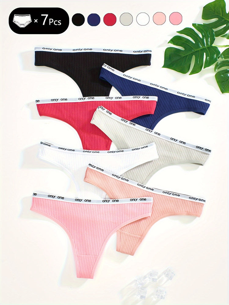 7pcs Letter Tape Thongs, Comfy & Skin-friendly Low Waist Intimates Panties, Women&