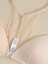 Triangle Cups Front Buckle Bras, Lace Stitching Beauty Back Bra With Removable Pads, Women&