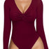 Bodysuits For Women Deep V Neck Twist Knot Fitted Long Sleeve Bodysuit Basic Tops Casual - Lena & Miles Exquisite Boutique LLC.