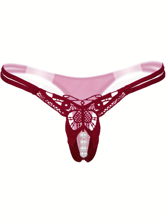 Sexy Butterfly Embroidery Thongs - Sheer Mesh Panties With Open Crotch For Women&