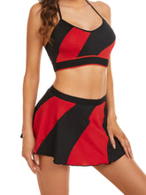 Sporty Halter Bra & Mini Skirt Lingerie Set - Colorblock, Women&