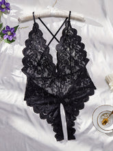 Plus Size Seductive Floral Lace Bodysuit - Plunging Halter Neck, Open Crotch, Medium Stretch, Sheer, Knit Fabric, Polyester Material - Sexy Lingerie for Women - Lena & Miles Exquisite Boutique LLC.