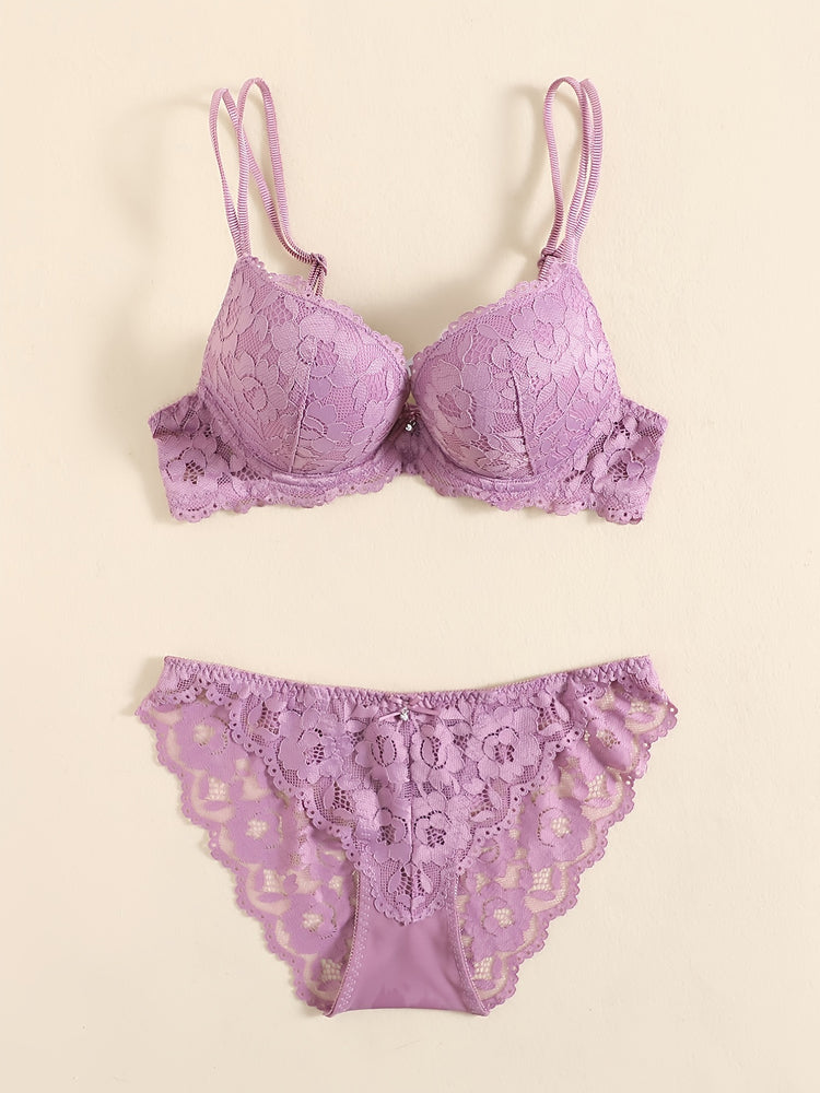 Romantic Lace Embroidery Lingerie Set - Soft & Breathable Push-Up Bra with Sheer Panty - Perfect Seductive Valentines Gift for Her - Womens Comfortable Intimate Wear - Lena & Miles Exquisite Boutique LLC.