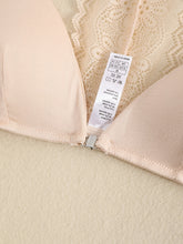 Triangle Cups Front Buckle Bras, Lace Stitching Beauty Back Bra With Removable Pads, Women&