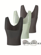 3pcs Comfortable Ribbed Tank Top - Wireless, Detachable Chest Pads, Breathable, Soft, and Seamless Lingerie & Underwear for Women - Casual, Everyday Wear - Lena & Miles Exquisite Boutique LLC.