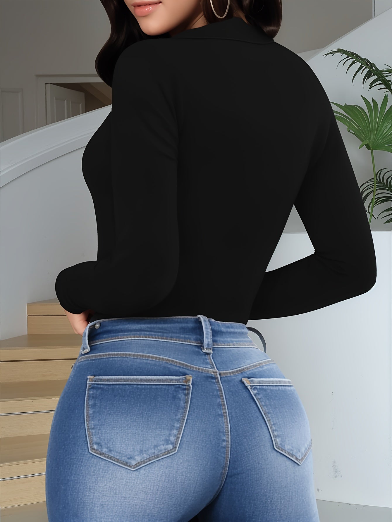 Long Sleeve Mock Neck Bodysuits For Women With Cutout Front Top - Lena & Miles Exquisite Boutique LLC.