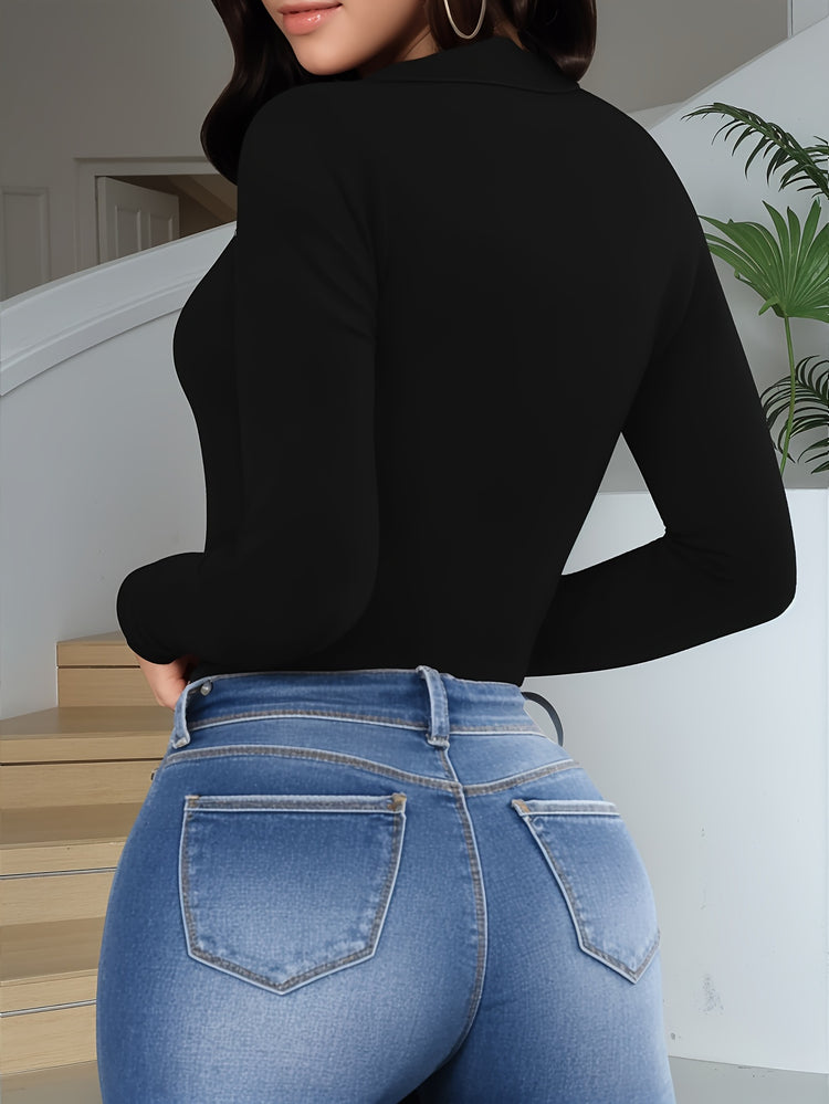 Long Sleeve Mock Neck Bodysuits For Women With Cutout Front Top - Lena & Miles Exquisite Boutique LLC.