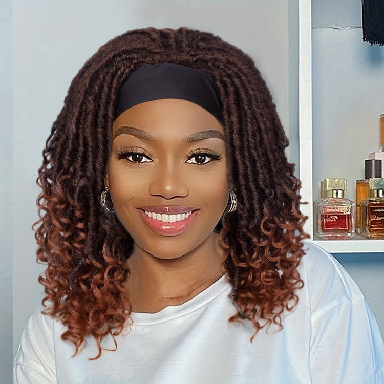 Headband Wig Headband Dreadlock Curly Hair Synthetic Wig Locs Crochet Hair Dark Brown/ Black/ 99J Ginger Color Crochet Twist Braids Hair Wigs Afro Curly Synthetic Hair Braiding Wig African Hairstyle For Women - Lena & Miles Exquisite Boutique LLC.