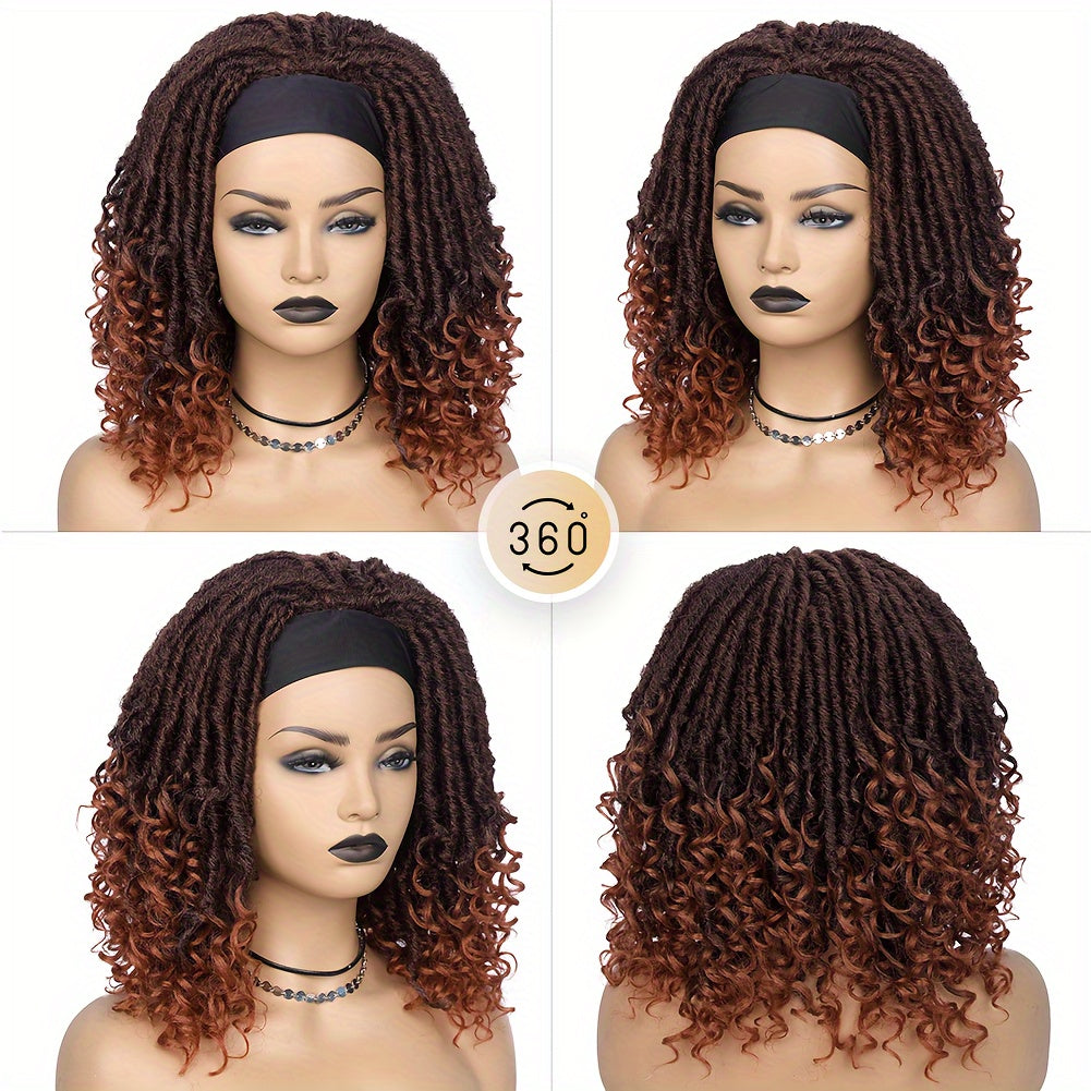 Headband Wig Headband Dreadlock Curly Hair Synthetic Wig Locs Crochet Hair Dark Brown/ Black/ 99J Ginger Color Crochet Twist Braids Hair Wigs Afro Curly Synthetic Hair Braiding Wig African Hairstyle For Women - Lena & Miles Exquisite Boutique LLC.