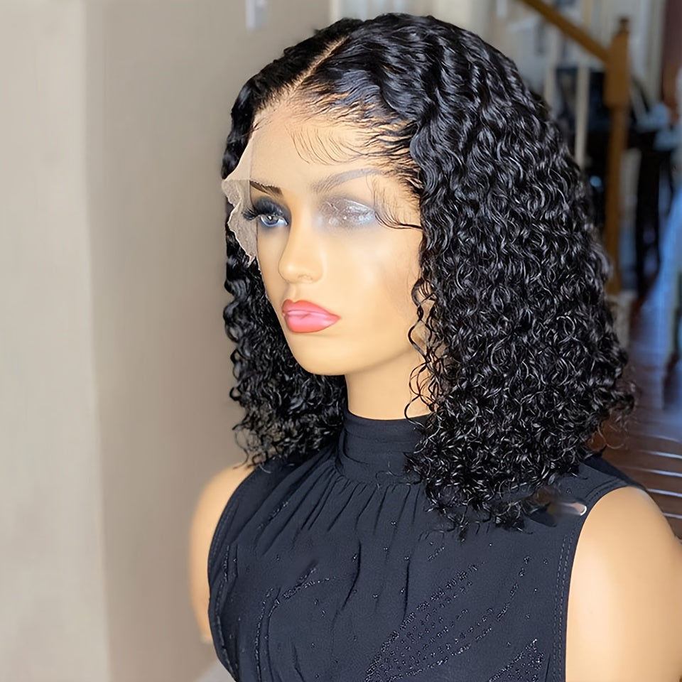 150% Density Water Wave Short Bob Wig 13x4x1 Middle T Part Lace Frontal Wig Pre Plucked Natural Hairline Cranberry Hair Remy Lace Front Human Hair Wigs For Women - Lena & Miles Exquisite Boutique LLC.