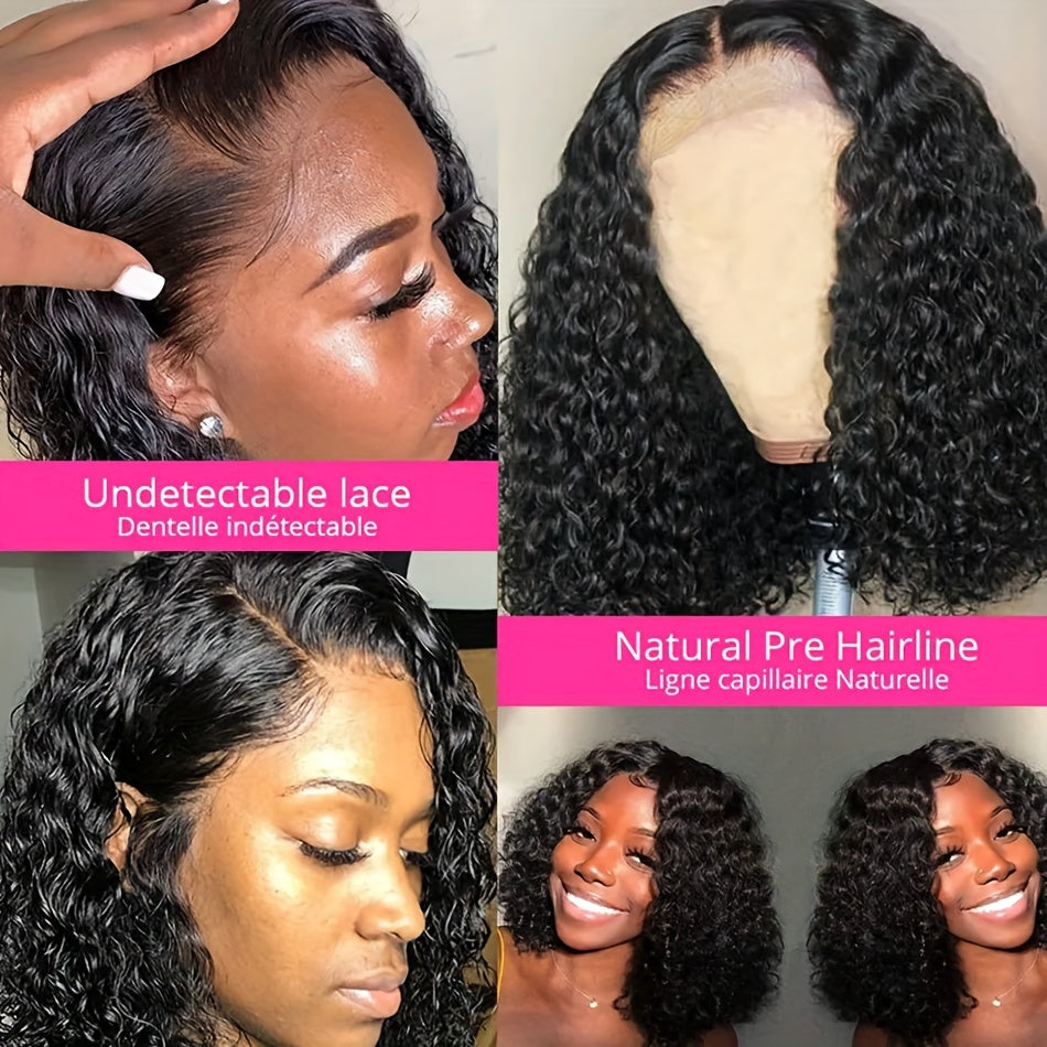 13x4 Deep Wave Curly Bob Wig Human Hair Lace Frontal Wigs 150 Density Glueless Wigs Water Wave Wig 10-16inch - Lena & Miles Exquisite Boutique LLC.