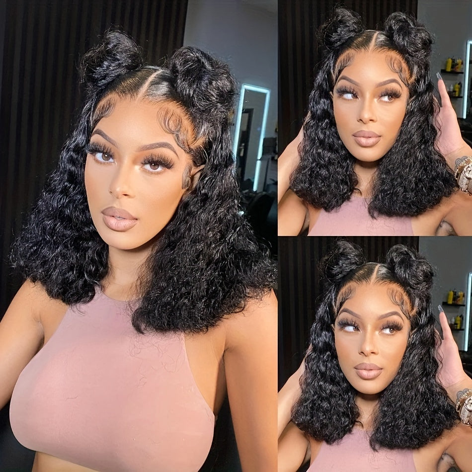 13x4 Deep Wave Curly Bob Wig Human Hair Lace Frontal Wigs 150 Density Glueless Wigs Water Wave Wig 10-16inch - Lena & Miles Exquisite Boutique LLC.