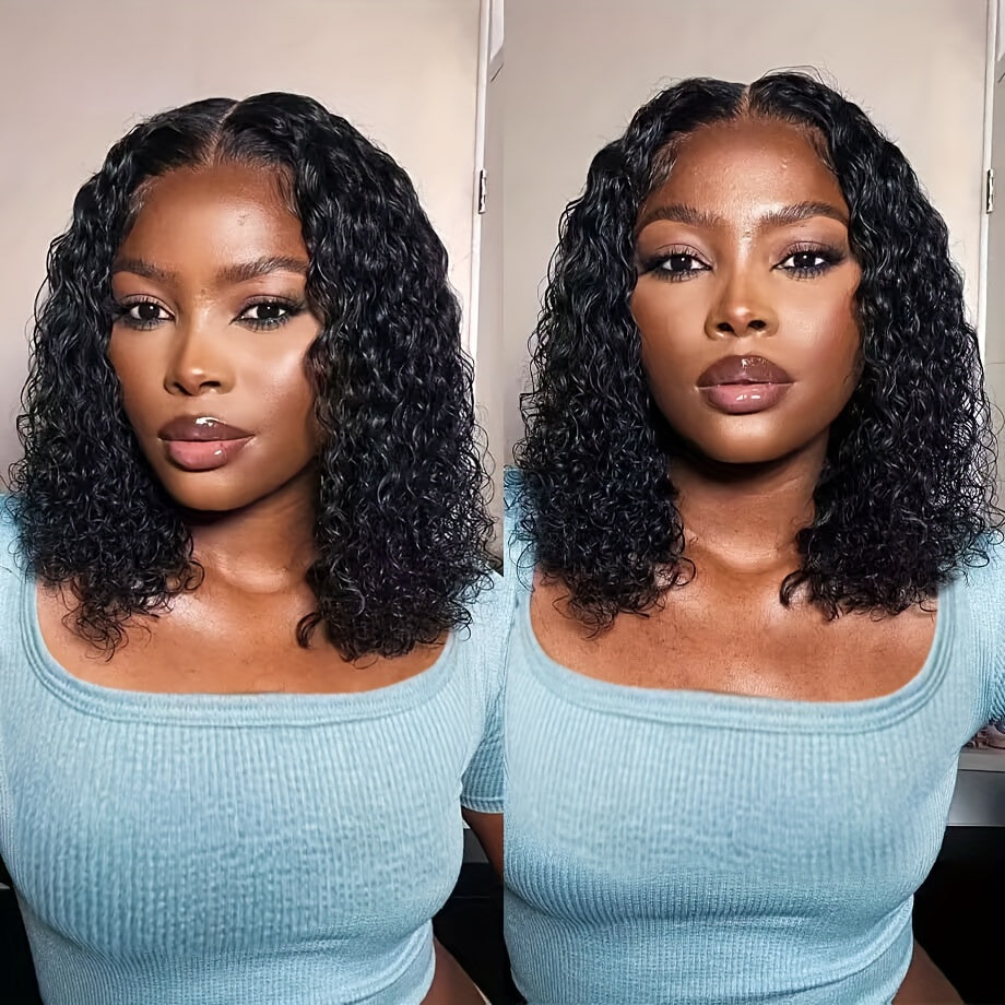 13x4 Deep Wave Curly Bob Wig Human Hair Lace Frontal Wigs 150 Density Glueless Wigs Water Wave Wig 10-16inch - Lena & Miles Exquisite Boutique LLC.
