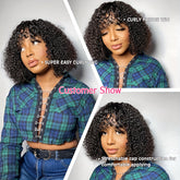 Jerry Curly Human Hair Wigs With Bangs Full Machine Made Wigs Natural Colored Wigs For Women Peruvian Remy Hair 180% - Lena & Miles Exquisite Boutique LLC.