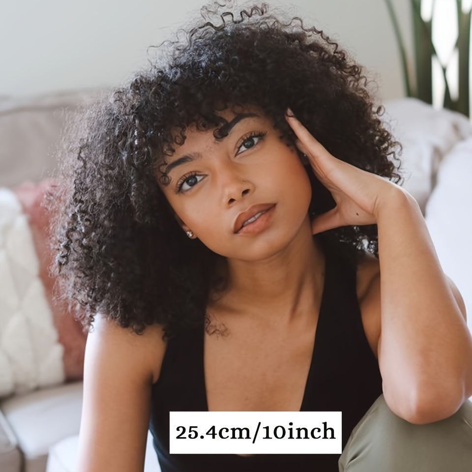 Jerry Curly Human Hair Wigs With Bangs Full Machine Made Wigs Natural Colored Wigs For Women Peruvian Remy Hair 180% - Lena & Miles Exquisite Boutique LLC.