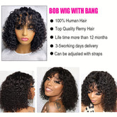 Jerry Curly Human Hair Wigs With Bangs Full Machine Made Wigs Natural Colored Wigs For Women Peruvian Remy Hair 180% - Lena & Miles Exquisite Boutique LLC.