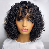 Jerry Curly Human Hair Wigs With Bangs Full Machine Made Wigs Natural Colored Wigs For Women Peruvian Remy Hair 180% - Lena & Miles Exquisite Boutique LLC.