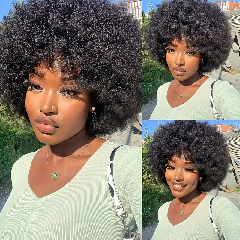 Short Afro Wigs For Women Blonde 10 Inch Afro Curly Wig With Bangs 70s Large Bouncy Soft Synthetic Female Wigs For Party Cosplay - Lena & Miles Exquisite Boutique LLC.