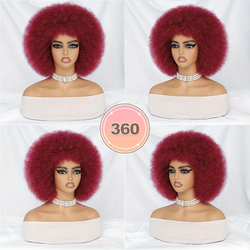 Short Afro Wigs For Women Blonde 10 Inch Afro Curly Wig With Bangs 70s Large Bouncy Soft Synthetic Female Wigs For Party Cosplay - Lena & Miles Exquisite Boutique LLC.