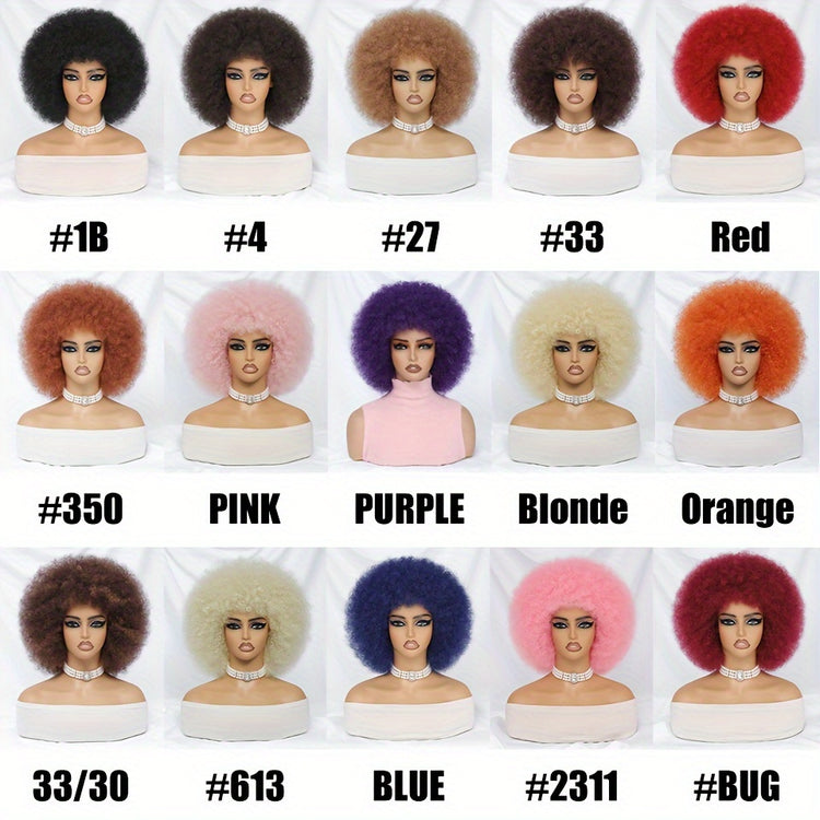 Short Afro Wigs For Women Blonde 10 Inch Afro Curly Wig With Bangs 70s Large Bouncy Soft Synthetic Female Wigs For Party Cosplay - Lena & Miles Exquisite Boutique LLC.