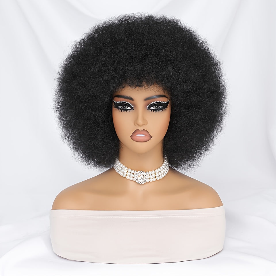 Short Afro Wigs For Women Blonde 10 Inch Afro Curly Wig With Bangs 70s Large Bouncy Soft Synthetic Female Wigs For Party Cosplay - Lena & Miles Exquisite Boutique LLC.
