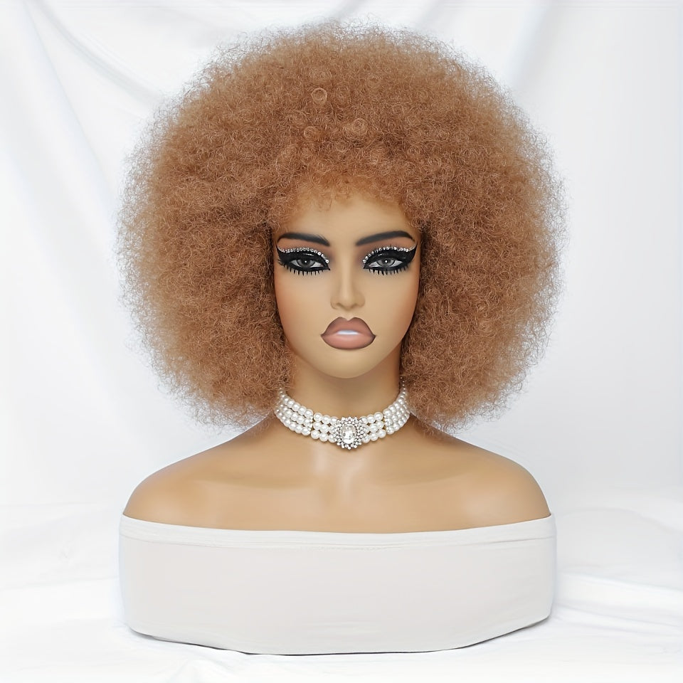 Short Afro Wigs For Women Blonde 10 Inch Afro Curly Wig With Bangs 70s Large Bouncy Soft Synthetic Female Wigs For Party Cosplay - Lena & Miles Exquisite Boutique LLC.