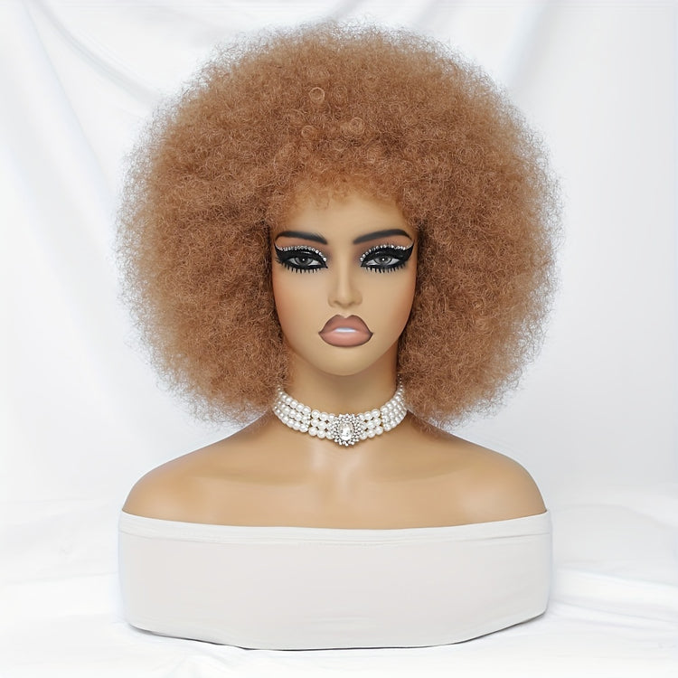 Short Afro Wigs For Women Blonde 10 Inch Afro Curly Wig With Bangs 70s Large Bouncy Soft Synthetic Female Wigs For Party Cosplay - Lena & Miles Exquisite Boutique LLC.