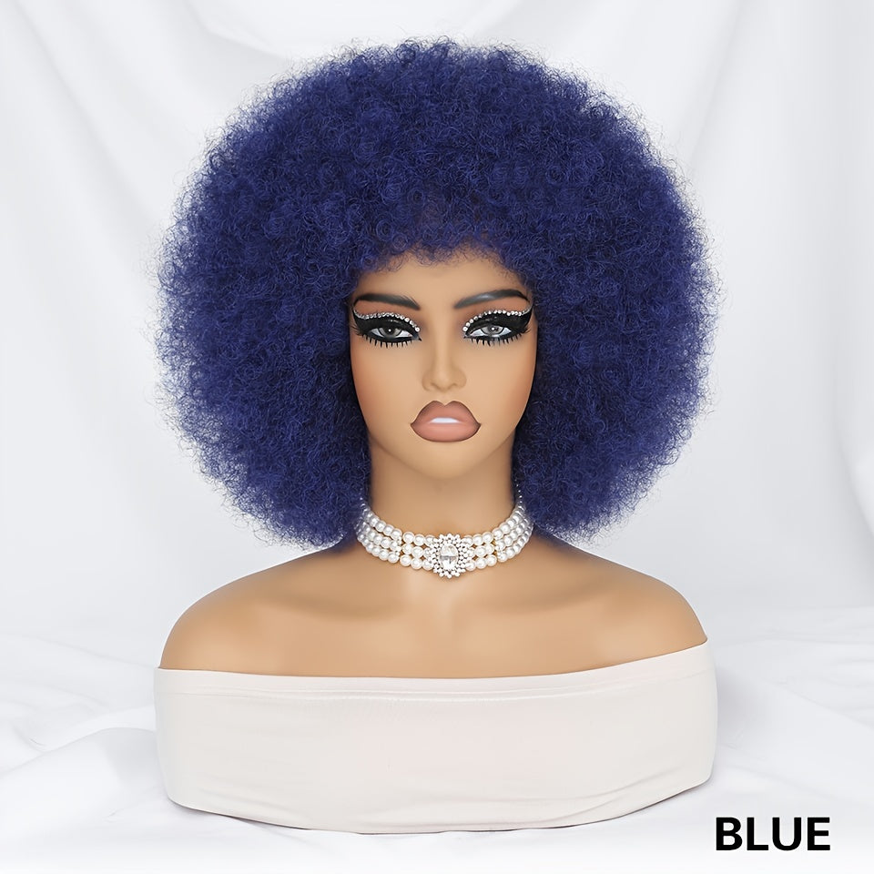 Short Afro Wigs For Women Blonde 10 Inch Afro Curly Wig With Bangs 70s Large Bouncy Soft Synthetic Female Wigs For Party Cosplay - Lena & Miles Exquisite Boutique LLC.