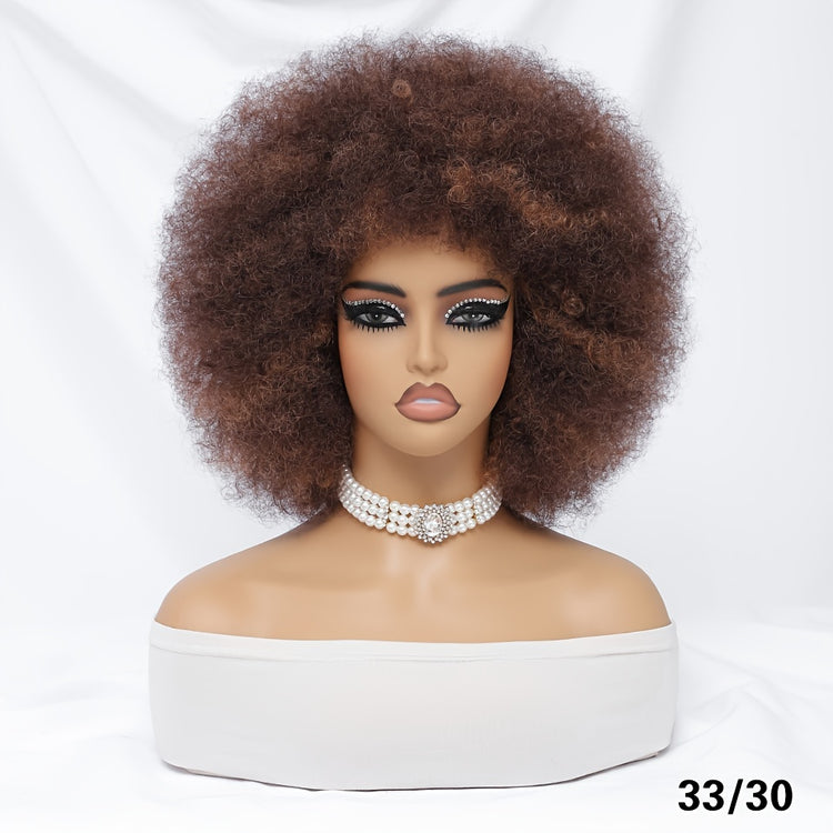 Short Afro Wigs For Women Blonde 10 Inch Afro Curly Wig With Bangs 70s Large Bouncy Soft Synthetic Female Wigs For Party Cosplay - Lena & Miles Exquisite Boutique LLC.